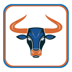 Stylized bull head logo design blue orange