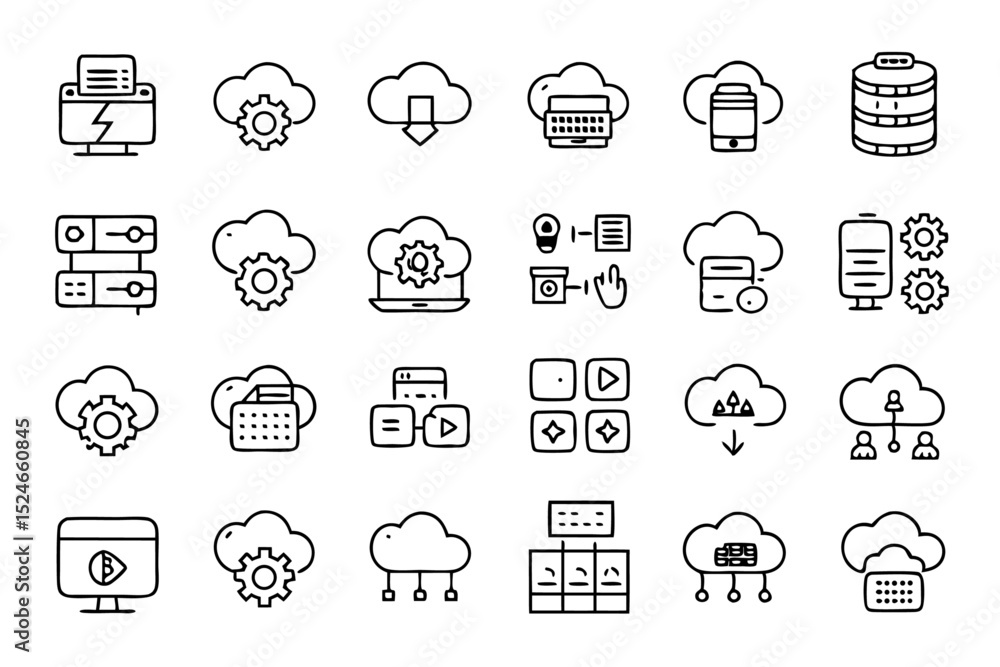 Poster cloud computing and storage icon design editable stroke outline isolated on transparent background