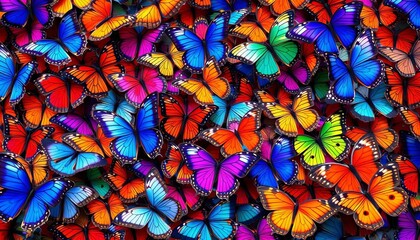 Hundreds of vibrant butterflies in diverse flight patterns, a kaleidoscope of wings,  spring,  invertebrates