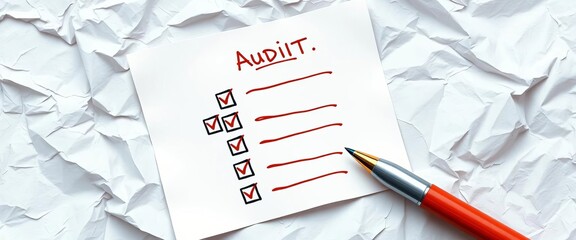 Hand-drawn checklist on crumpled paper, vector illustration of business audit,  design,  analysis