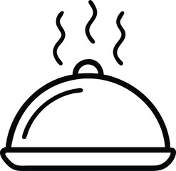 Line art icon of a food cloche with steam isolated on white background