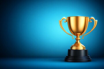 Radiant Golden Trophy Displayed on a Blue Gradient Background Showcase