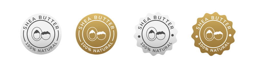 shea butter label silver and gold. natural ingredient for cosmetic or beauty product.