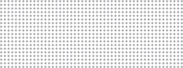 Gray plus and cross symbols on white background. Medical abstract pattern with repeating elements. Simple geometric layout for healthcare themes. Vector illustration.