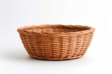 Wicker basket on white background with nothing inside