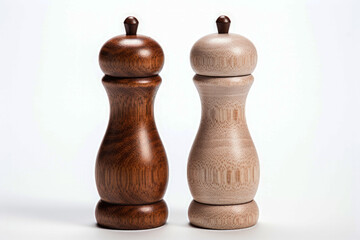 Wooden salt and pepper set on white background