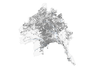 Monochromatic Vector Map: Bandar Lampung's Buildings, Highways, and Waterways