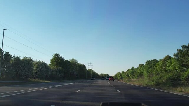 Car Travel on British Highways and Motorways From London City to Luton Tow of England UK