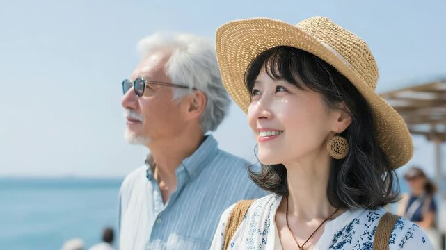 仲睦まじく旅行するシニア夫婦
