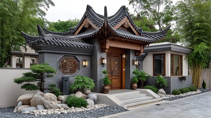 Fototapeta premium Traditional chinese house front entrance with courtyard high resolution image