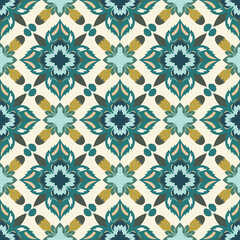 Fototapeta premium Seamless wallpaper pattern, geometric flower pattern, creamy background, vector pattern