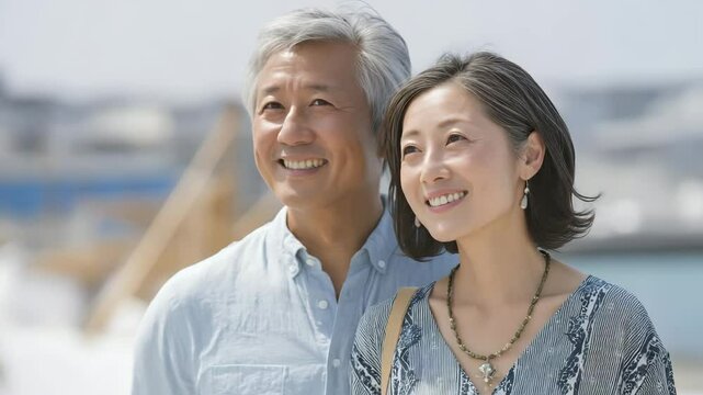 仲睦まじく旅行するシニア夫婦