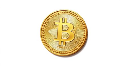 Gleaming gold coin with intricate detailing, isolated on white,  round,  prosperity