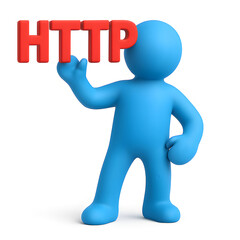 3D Blue Character Presenting HTTP Protocol