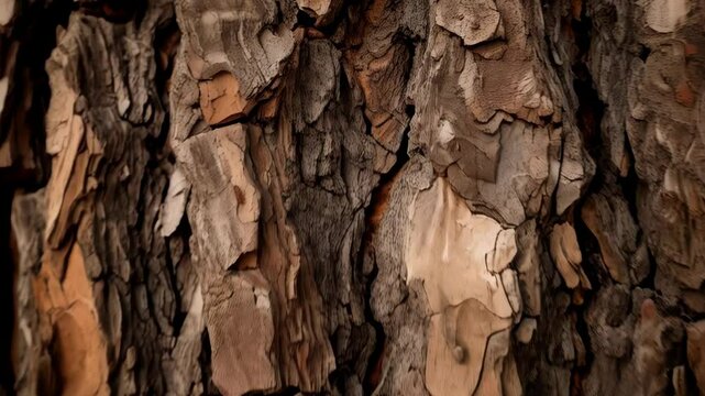 Detailed close-up of rough, textured tree bark with ridges and patterns for natural background texture or design element use.