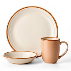 modern plate with cup on white background