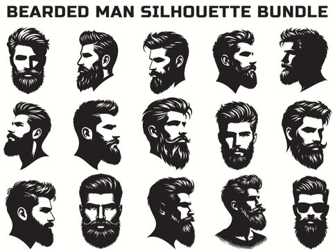 Bearded Man Silhouette Art Collection for Barber Shop and Masculine Decor, Beard SVG Bundle, Mustache SVG bundle, Beard cut file, Beard clipart, Beard SVG files 