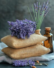 Lavender sachets and essential oil display.