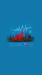 Fototapeta premium Abstract graphic of city skyline with upward trend graphs