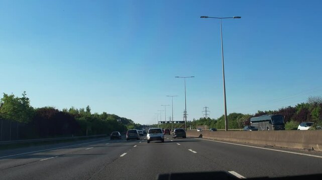 Car Travel on British Highways and Motorways From London City to Luton Tow of England UK
