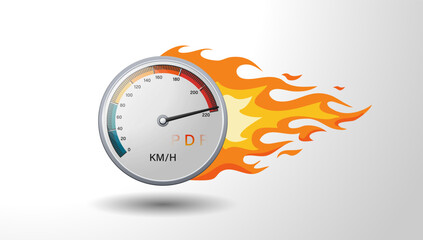 Speed of flaming speedometer for racing event. vector eps10