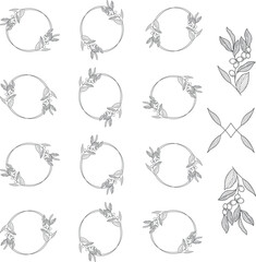 Naklejka premium laurels frames branches. Vintage laurel wreaths collection. Hand drawn vector laurel leaves decorative elements. Leaves, swirls, ornate, award, icon.