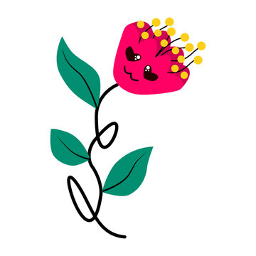Cute smiling flower character with heart eyes, cartoon character design illustration in retno 60s and 70s hippie style.