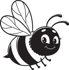 Obraz premium Chubby cartoon bee silhouette with happy face and rounded body, clean black design, easy to trace for microstock use