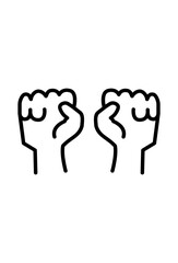 Two raised fists symbolize strength and unity. Iconic fists representing solidarity and empowerment. Simple outline of two fists, signifying power