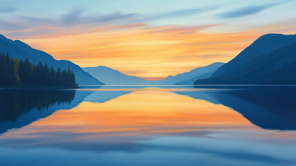 Obraz premium Tranquil Sunset Over a Mountain Lake