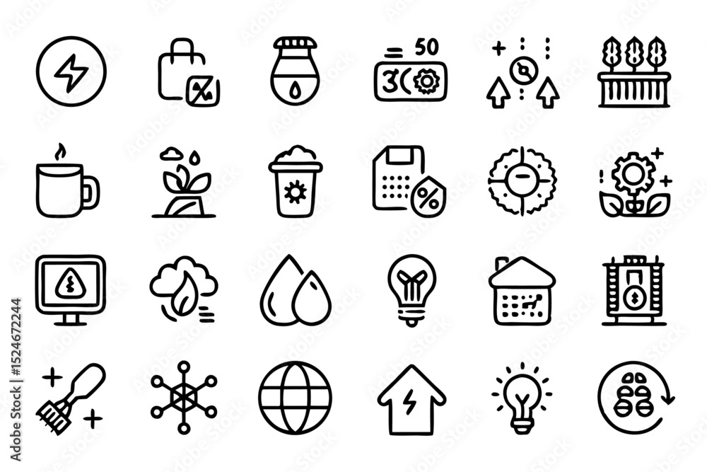 Poster energy saving and efficiency icon editable stroke outline isolated on transparent background