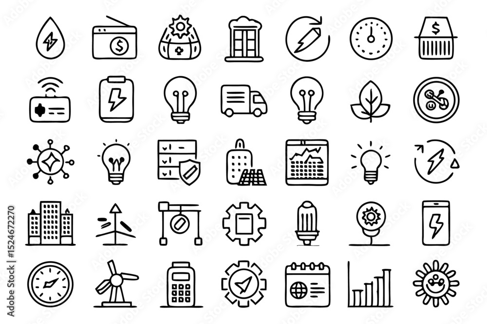Poster energy saving and efficiency icon design editable stroke outline isolated on transparent background