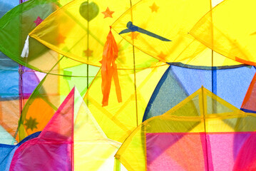 Beautiful kites in a kite festival. Freedom and summer holiday concepts