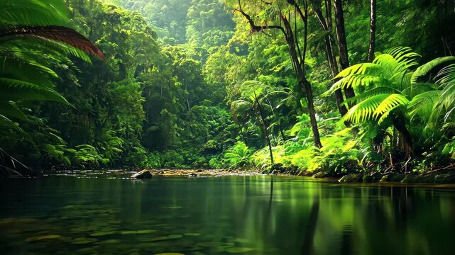 Exploring the lush beauty of the Daintree rainforest in Queensland Australia during a tranquil morning, Australia Queensland Daintree rainforest Mossman gorge forest landscape