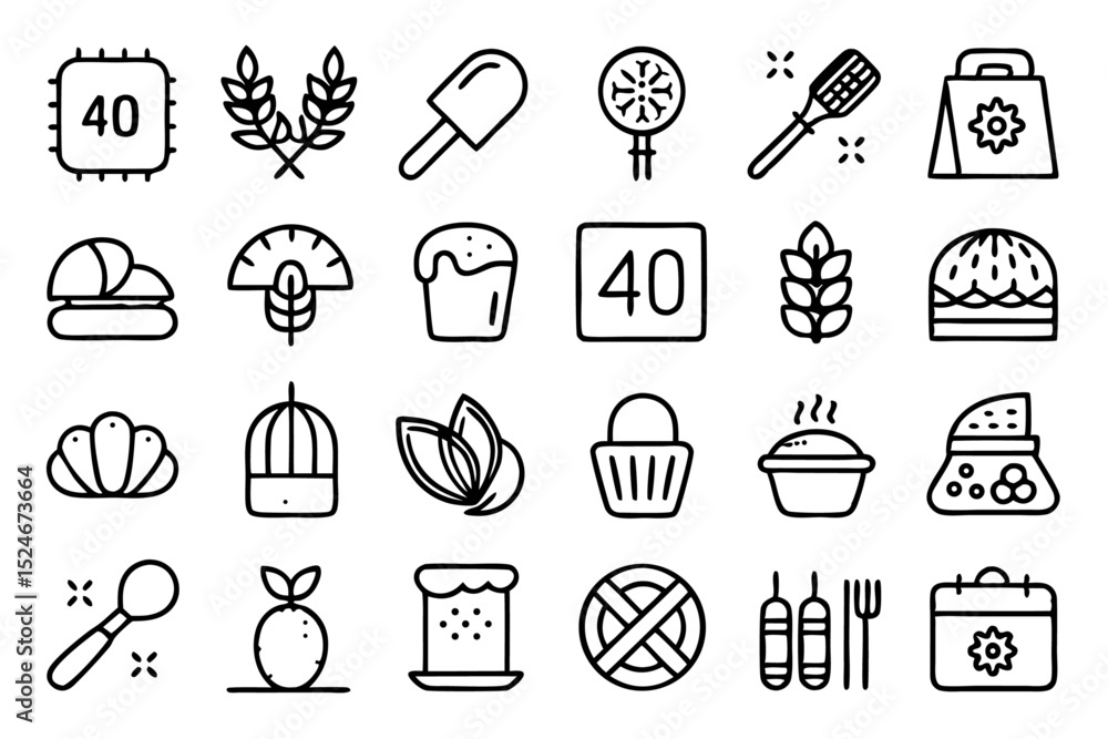 Poster bakery bread baguette wheat line icon set isolated on transparent background