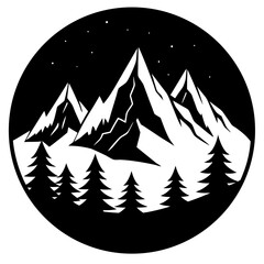 Fototapeta premium Nature-inspired silhouette of summer mountain range. Perfect for camping illustrations, vacation graphics, and forest-themed vector elements.