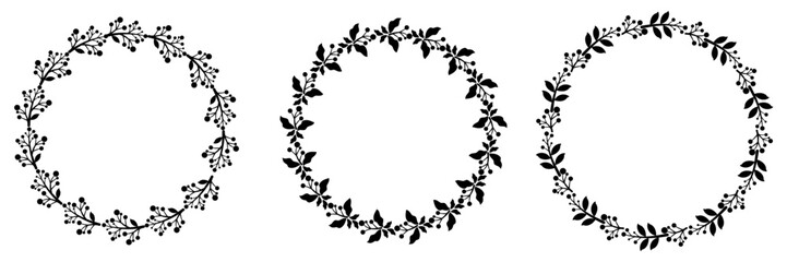 set of black cherry and leaves frames ,wreaths collection,leaves decorative elements.