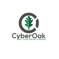 Fototapeta premium Cyber Oak logo combining a digital oak leaf with circuit or tech elements, perfect for cybersecurity, tech, or eco-tech brands. Modern, strong, and nature-meets-technology design. 