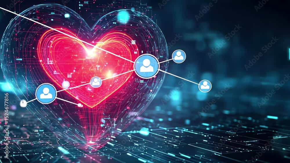 Aufkleber futuristic glowing digital heart pulsating in cyber space with vibrant energy and advanced technolog