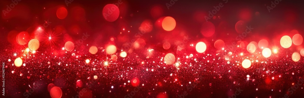 Poster glittering red bokeh lights and sparkling particles creating a festive and vibrant atmosphere with g