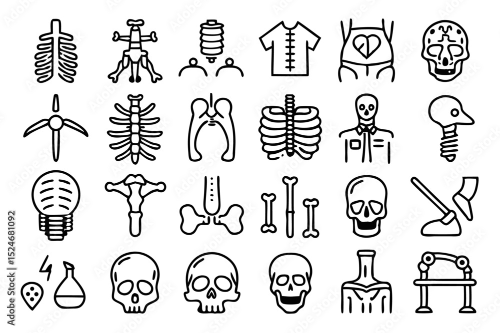 Poster human skeletal system line icons set isolated on transparent background