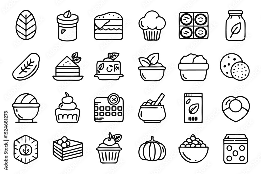 Poster collection of line icons depicting butter peanut hazelnut and coconut products isolated on transpare