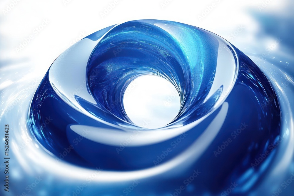 Poster shiny blue swirling abstract vortex with smooth reflective surface in a dynamic spiral shape