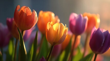 Vibrant tulips in a variety of colors.