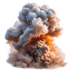Dramatic orange and white smoke plume isolated on transparent background