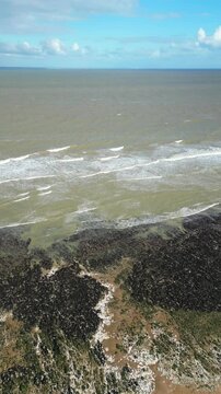 Aerial View of British Tourist Attraction at Ramsgate Sea View Beach and Ocean at West Cliffs, England UK