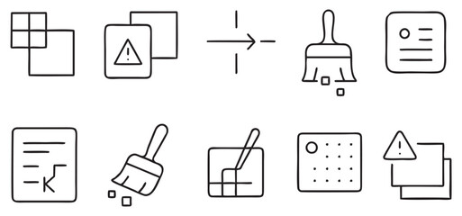 Pixel Error & Correction Icons – Outline Vector Set (Black & White)