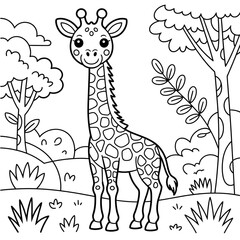 A line drawing of a giraffe coloring page