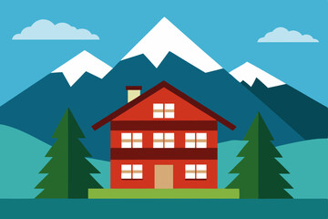 Mountain real estate: a village of residential cottages and modern homes, featuring diverse architectural designs and building constructions