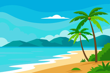 Obraz premium Tropical paradise island beach with palm trees and a beautiful turquoise sea